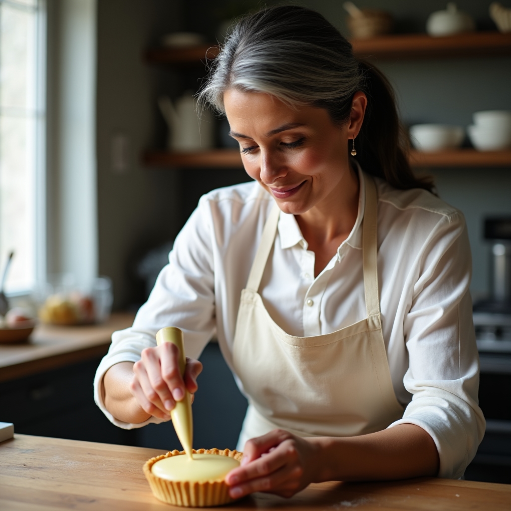 Formatrice de pâtisserie expliquant une technique à une participante dans un atelier lumineux